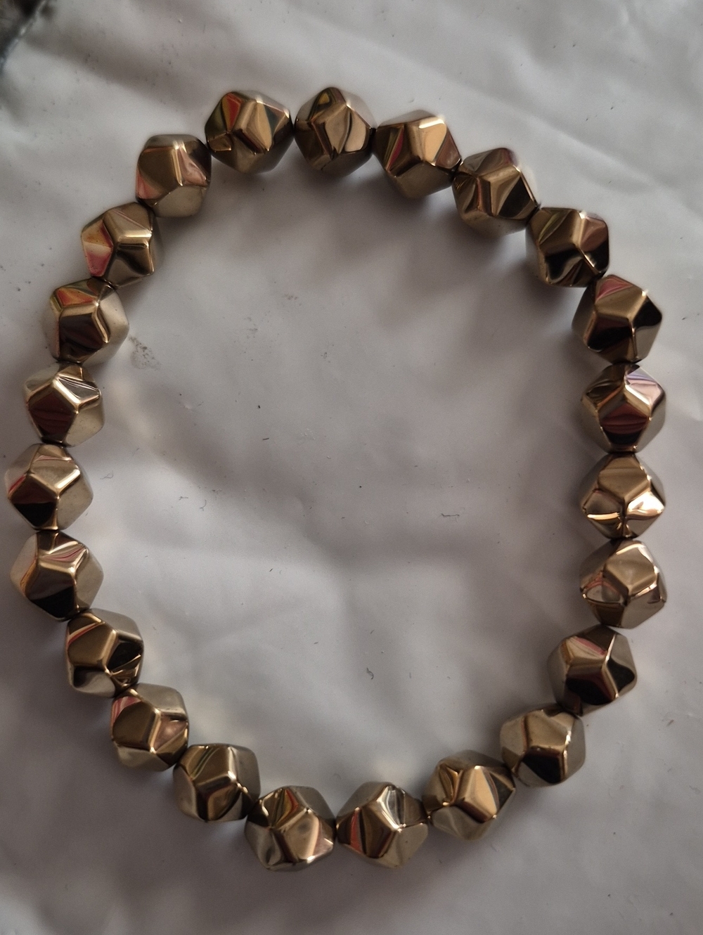 Unisex Pyrite Gold Multi-faceted Pentagon Bohemian Stretch Bracelet